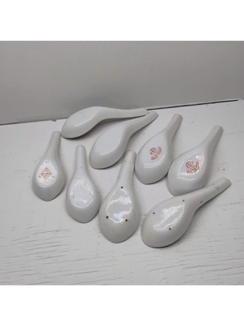 Vtg Chinese Porcelain Spoon Lot Koi Fish Birds Hand Painted 8 Total